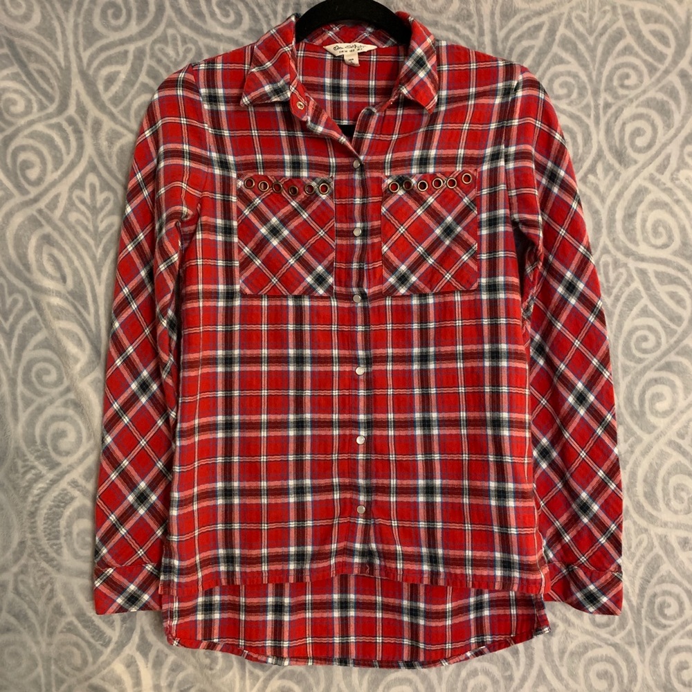 Miss Selfridge red plaid button down
